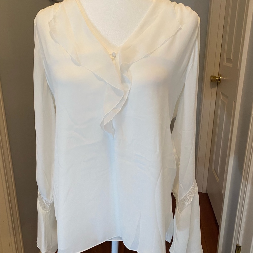White House Black Market Ivory Ruffle Blouse